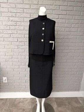 GELI Women’s Vest Long Sleeve Top Midi Skirt 3 PCS Black Set Size M